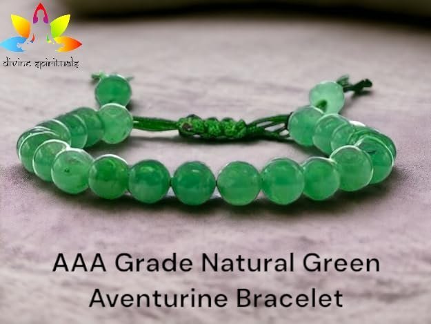 Divine Spirituals Natural Green Aventurine Bracelet Lab-Certified 8mm Adjustable Thread Unisex Authentic Crystal Bracelet Chakra Healing Bracelets Abundance Stones 2