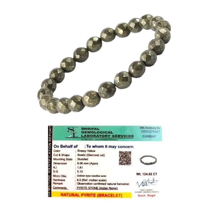 Divine Spirituals Natural Pyrite Bracelet AAA Grade Lab-Certified Original Stretchable 8mm Diamond-cut Faceted Real Crystal Unisex Bracelet For Prosperity, Abundance & Manifestation Chakra Healing Bracelets Abundance Stones