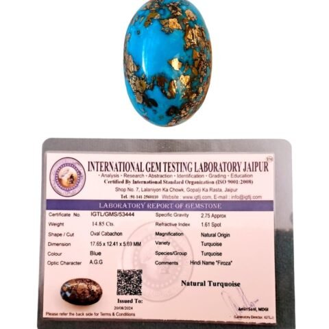 Divine Spirituals Real Original Firoza Turquoise Gemstone for Men and Women – Oval Shaped for Ring and Pendant Premium Turquoise Jewellery – The Stone of Compassion and Success 7.86 Carat Irani Firoza Abundance Stones