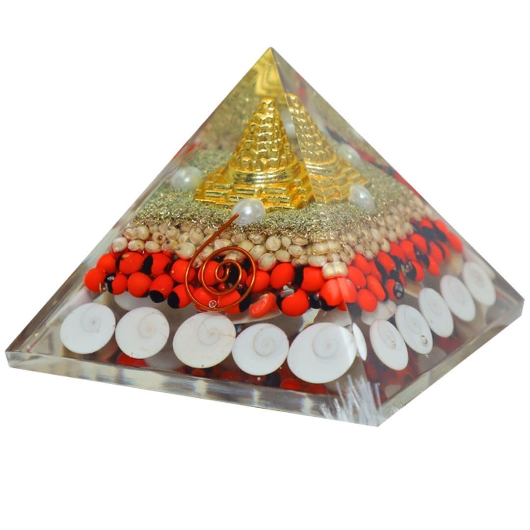 Divine Spirituals Natural Rudraksha Design 2 Orgone Pyramid Vastu for Home Study Table Office Desk Reiki Feng Shui Reiki Symbol Crystal Showpieces for Home Decor Education Gifts 7 Mukhi Rudraksha 1 Mukhi Rudraksha
