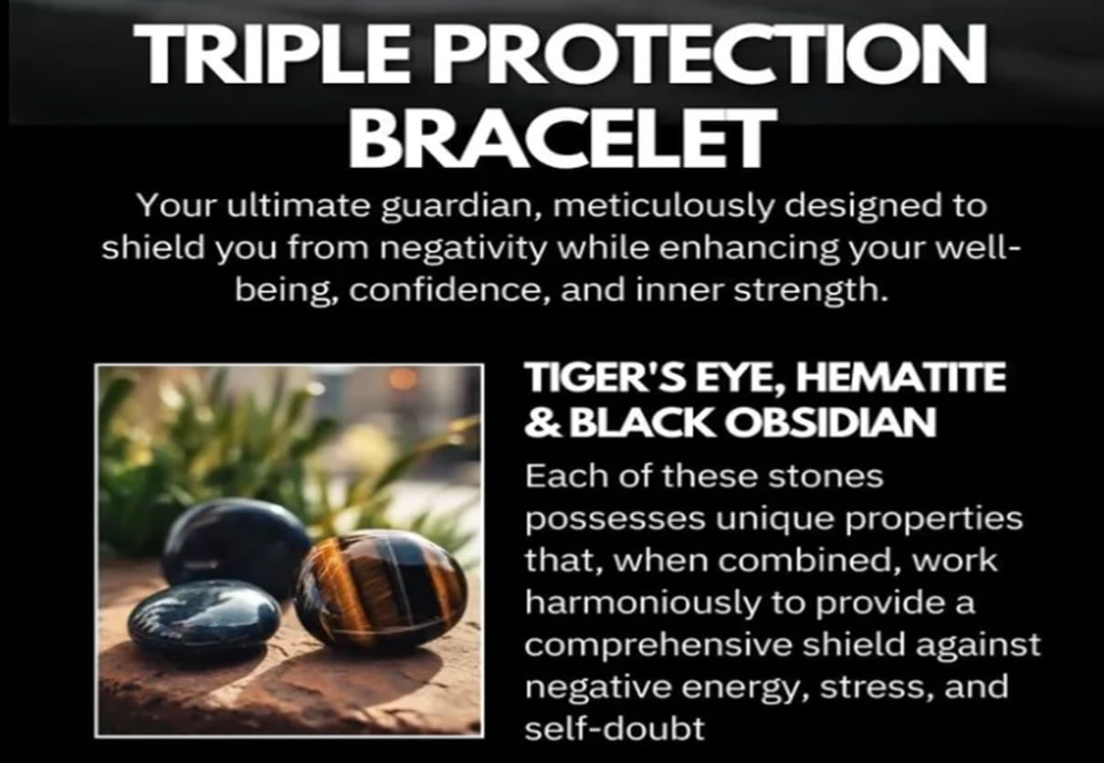 Divine Spirituals Natural Certified 8MM Healing Crystal Crystal Bracelet for Men and Women (Triple Protection Bracelet) Chakra Healing Bracelets Abundance Stones 5 Divine Spirituals Natural Certified 8MM Healing Crystal Crystal Bracelet for Men and Women (Triple Protection Bracelet) Chakra Healing Bracelets Abundance Stones 5