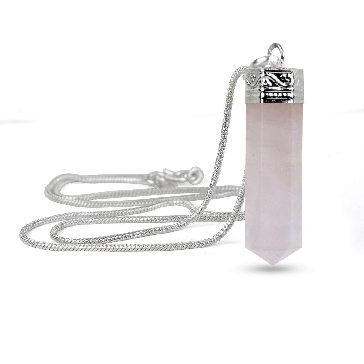 Divine Spirituals Natural Healing Stone Pendant Pencil Shape Crystal Stone Certified Pendant/Locket with Chain – Healing Gemstone Size 30-35 mm Approx(Rose Quartz Pendant) Crystal Jewelry Abundance Stones 2