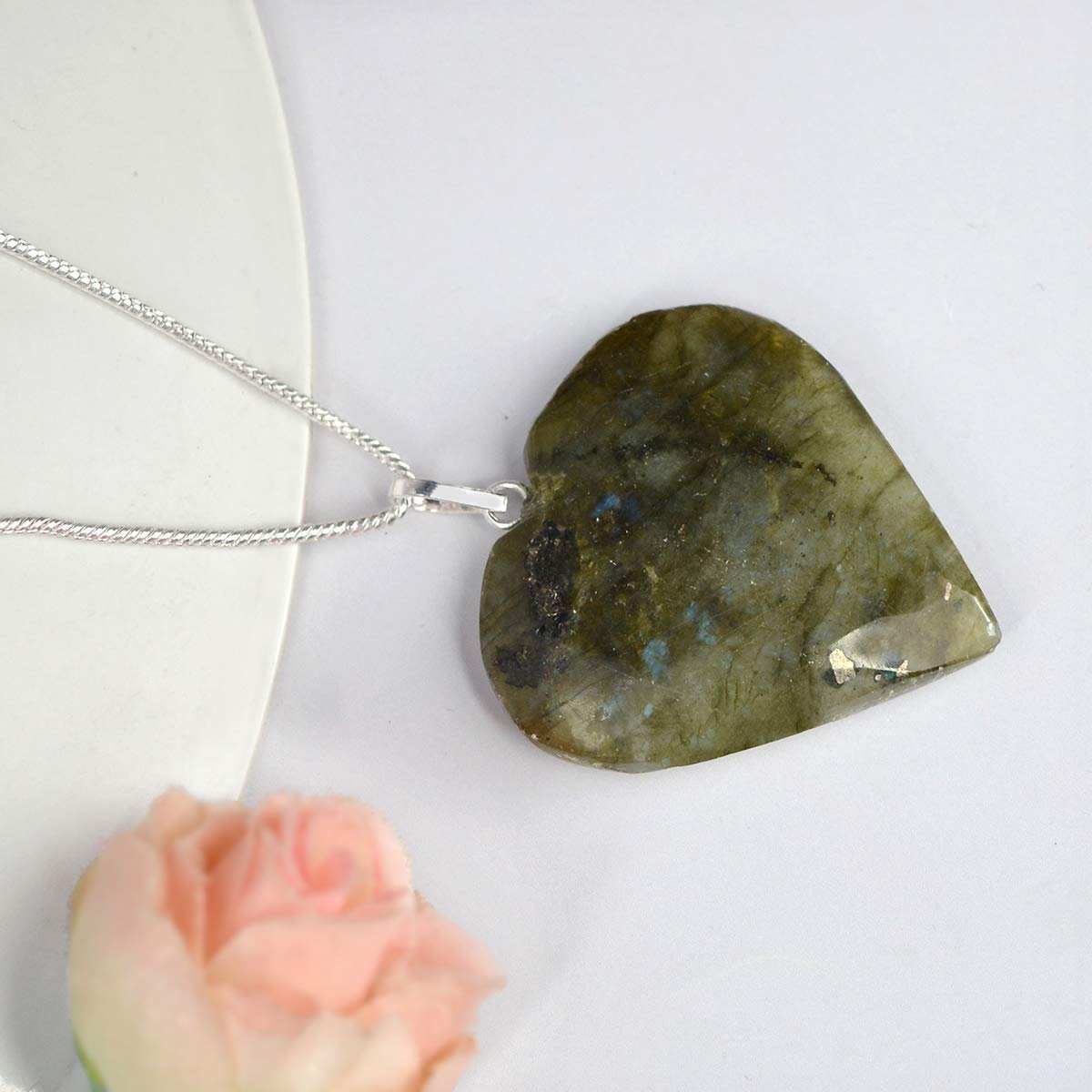 Divine Spirituals Natural Healing Stone Pendant Heart Shape Crystal Stone Pendant / Locket with Metal Chain for Healing and Meditation Size 25-30 mm Approx. (Labradorite) Crystal Jewelry Abundance Stones 5 Divine Spirituals Natural Healing Stone Pendant Heart Shape Crystal Stone Pendant / Locket with Metal Chain for Healing and Meditation Size 25-30 mm Approx. (Labradorite) Crystal Jewelry Abundance Stones 5