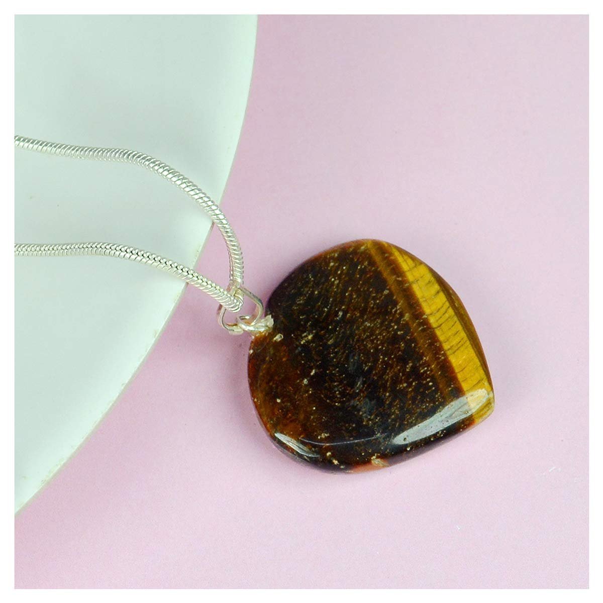 Divine Spirituals Natural Healing Stone Pendant Heart Shape Crystal Stone Pendant / Locket with Metal Chain for Healing and Meditation Size 25-30 mm Approx. Crystal Jewelry Abundance Stones 2