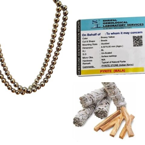 Divine Spirituals Certified Golden Pyrite Jaap Mala 108+1-8 mm Beads for Prosperitiy Wealth Willpower and Financial Abundance with 1 California White Sage Smudge Stick Crystal Mala Abundance Stones Divine Spirituals Certified Golden Pyrite Jaap Mala 108+1-8 mm Beads for Prosperitiy Wealth Willpower and Financial Abundance with 1 California White Sage Smudge Stick Crystal Mala Abundance Stones