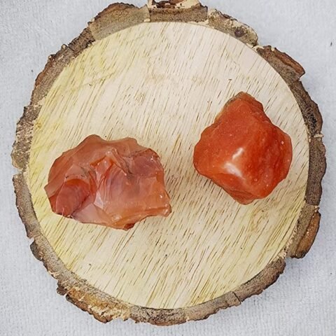 Divine Spirituals Carnelian and Orange Calcite AAA Grade Raw Natural Crystal Combo with Wooden Natural Bark Coaster for Healing, Meditation and Manifestation Natural Healing Crystals Abundance Stones