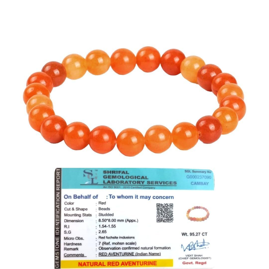 Divine Spirituals Natural Red Aventurine Bracelet Lab Certified AAA Grade 8mm Stretchable Original Real Crystal Bracelet For Sacral Chakra, Peace, Manifestation & Meditation For Men & Women Chakra Healing Bracelets Abundance Stones
