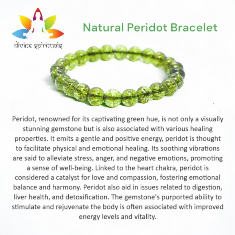 Divine Spirituals Lab Certified AAA Grade Natural Peridot Bracelet 8mm Stretchable Original Real Crystal Bracelet For Good Luck & Manifestation For Men & Women Chakra Healing Bracelets Abundance Stones 2