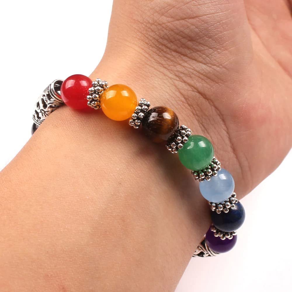 Divine Spirituals 7 Chakra Certified 10MM Healing Balancing Stone Beaded Bracelet for Yoga Reiki Meditation Unisex Heart Bracelet Chakra Healing Bracelets 7 Chakra Bracelet 2
