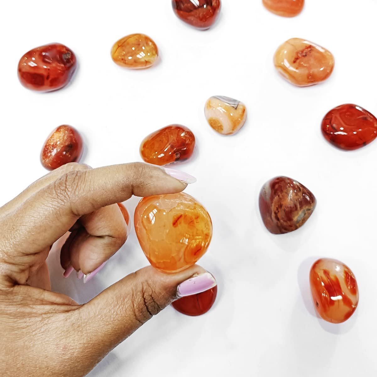 Divine Spirituals Natural Tumbled Stones for Reiki Healing (Red Carnelian Tumbled Stone) Value Pack Of 2 Chakra Tumbled Stones Abundance Stones 2