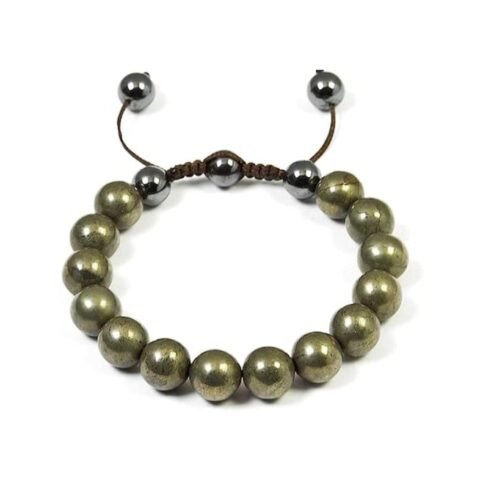 Pyrite Adjustable Thread Bracelet – 8mm Healing Crystals, Signature Products Healing Crystals, Round, Pyrite Bracelet, Natural Gemstone, Pyrite
