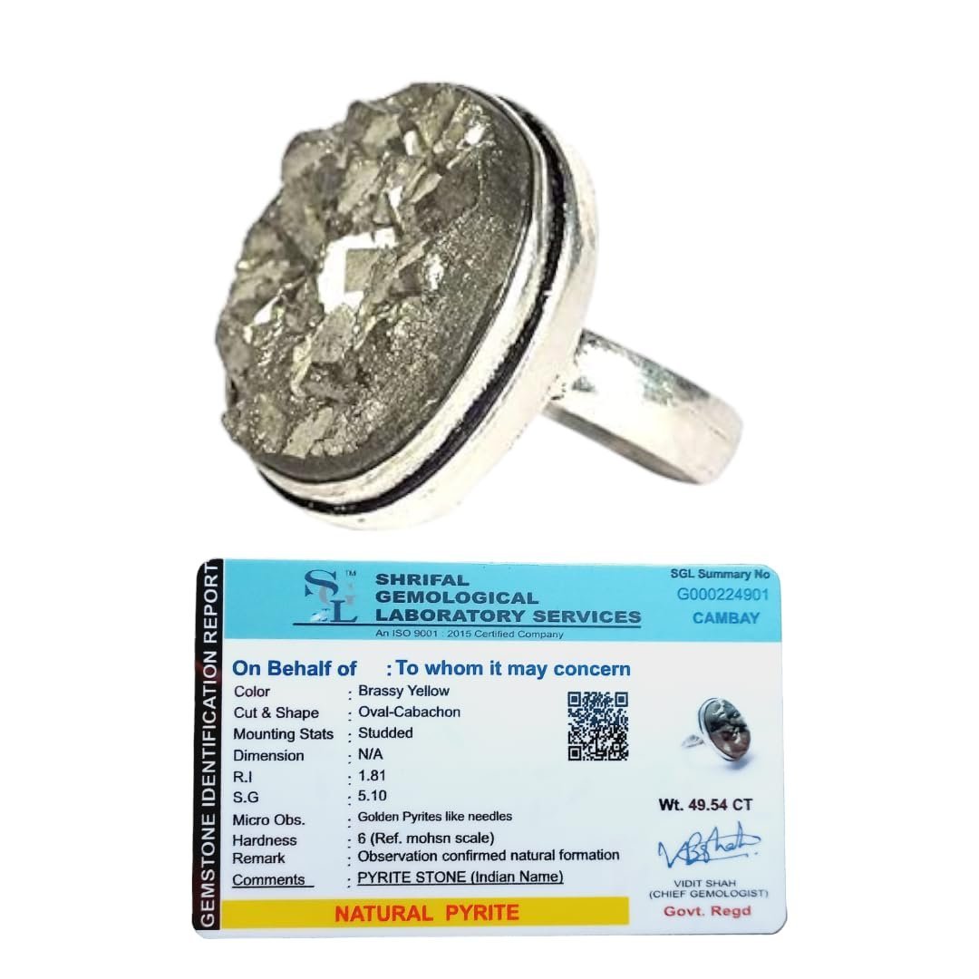 Divine Spirituals Lab Certified AAA Grade Natural Pyrite Ring Adjustable Ring Original Pyrite Crystal Money Magnet For Abundance, Prosperity & Manifestation For Men & Women Crystal Gemstone Rings Abundance Stones