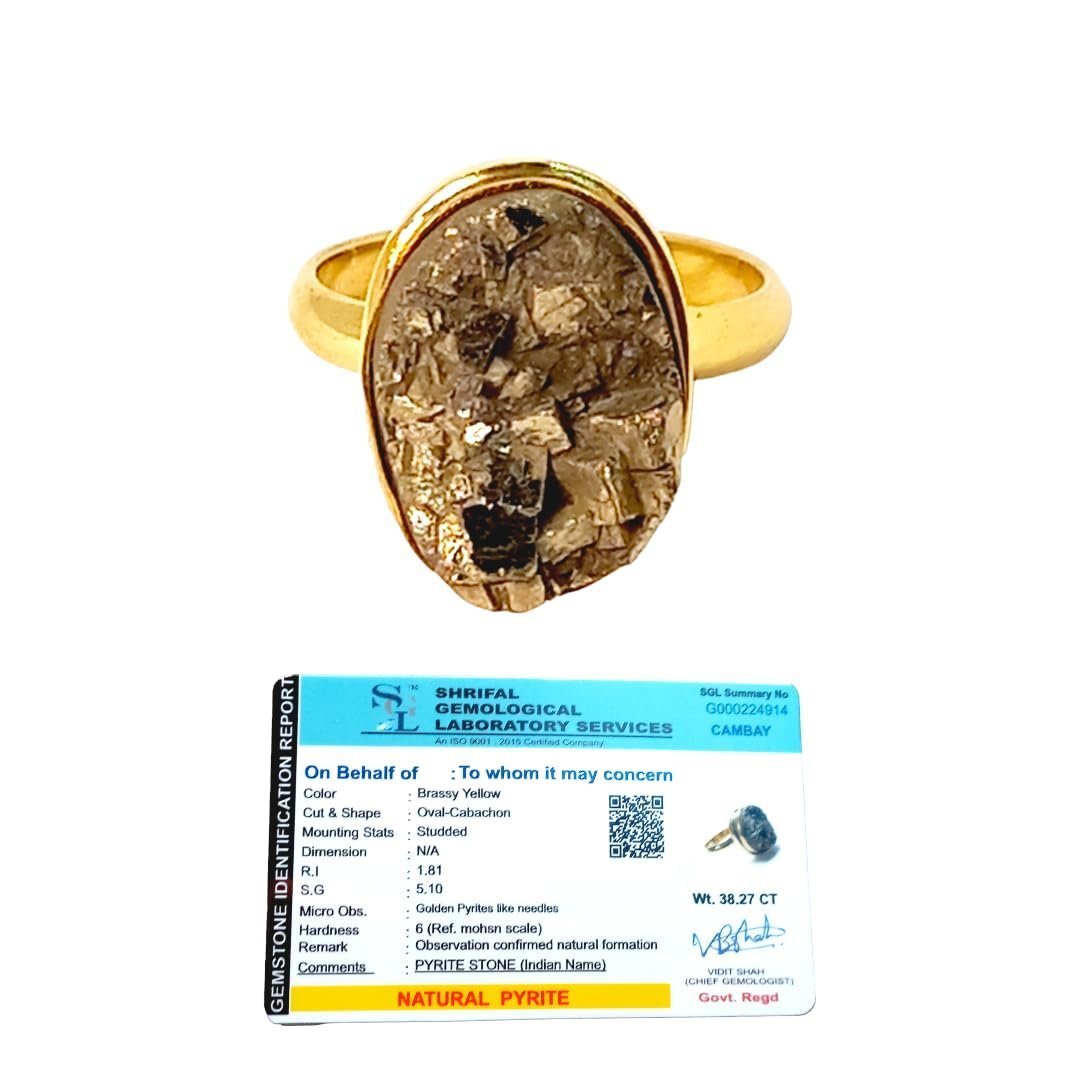 Divine Spirituals Lab Certified AAA Grade Natural Pyrite Panchdhatu Ring Adjustable Ring Original Pyrite Crystal Money Magnet For Abundance, Prosperity & Manifestation For Men & Women Crystal Gemstone Rings Abundance Stones