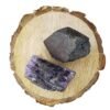 Divine Spirituals Amethyst and Hematite AAA Grade Raw Natural Crystal Combo with Wooden Natural Bark Coaster for Healing, Meditation and Manifestation Natural Healing Crystals Abundance Stones 6