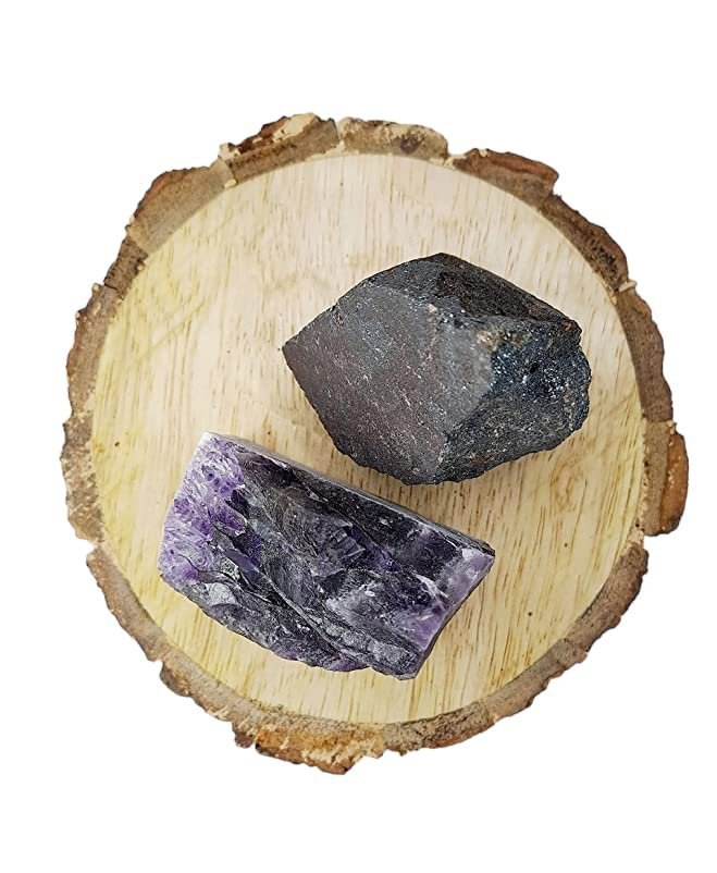 Divine Spirituals Amethyst and Hematite AAA Grade Raw Natural Crystal Combo with Wooden Natural Bark Coaster for Healing, Meditation and Manifestation Natural Healing Crystals Abundance Stones 5 Divine Spirituals Amethyst and Hematite AAA Grade Raw Natural Crystal Combo with Wooden Natural Bark Coaster for Healing, Meditation and Manifestation Natural Healing Crystals Abundance Stones 5