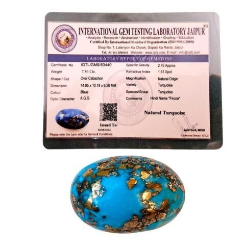 Divine Spirituals Real Original Firoza Turquoise Gemstone for Men and Women – Oval Shaped for Ring and Pendant Premium Turquoise Jewellery – The Stone of Compassion and Success 7.73 Carat Irani Firoza Abundance Stones