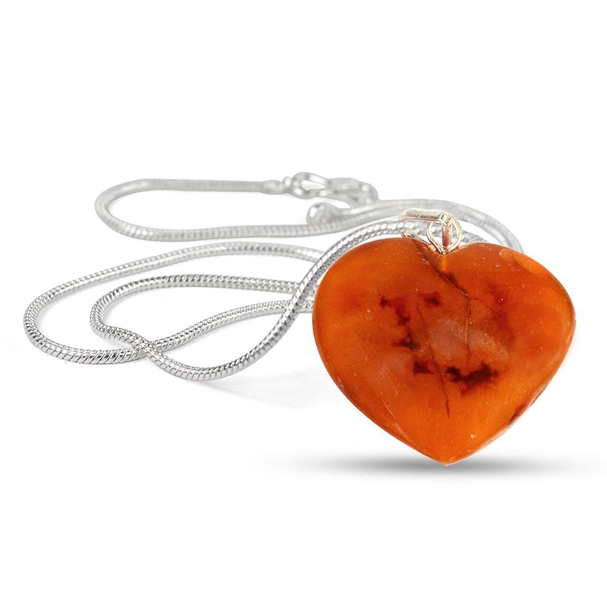 Divine Spirituals Natural Healing Stone Pendant Heart Shape Crystal Stone Pendant / Locket with Metal Chain for Healing and Meditation Size 25-30 mm Approx. (Carnelian) Crystal Jewelry Abundance Stones 2