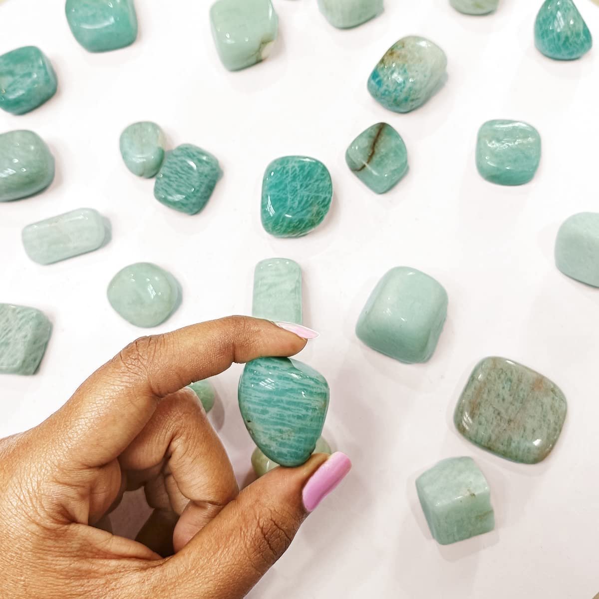 Divine Spirituals Natural Tumbled Stones for Reiki Healing (Amazonite Tumbled Stone) Value Pack Of 2 Chakra Tumbled Stones Abundance Stones 2