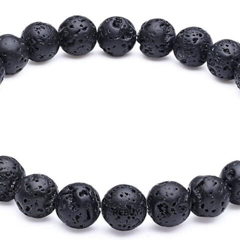 Divine Spirituals Gemstone Lab Certified Natural Lava Semi Precious, Stone Bracelet, Crystal Stone 8mm Beads Bracelet Round Shape for Reiki Healing and Crystal Healing Chakra Stones Chakra Healing Bracelets Abundance Stones