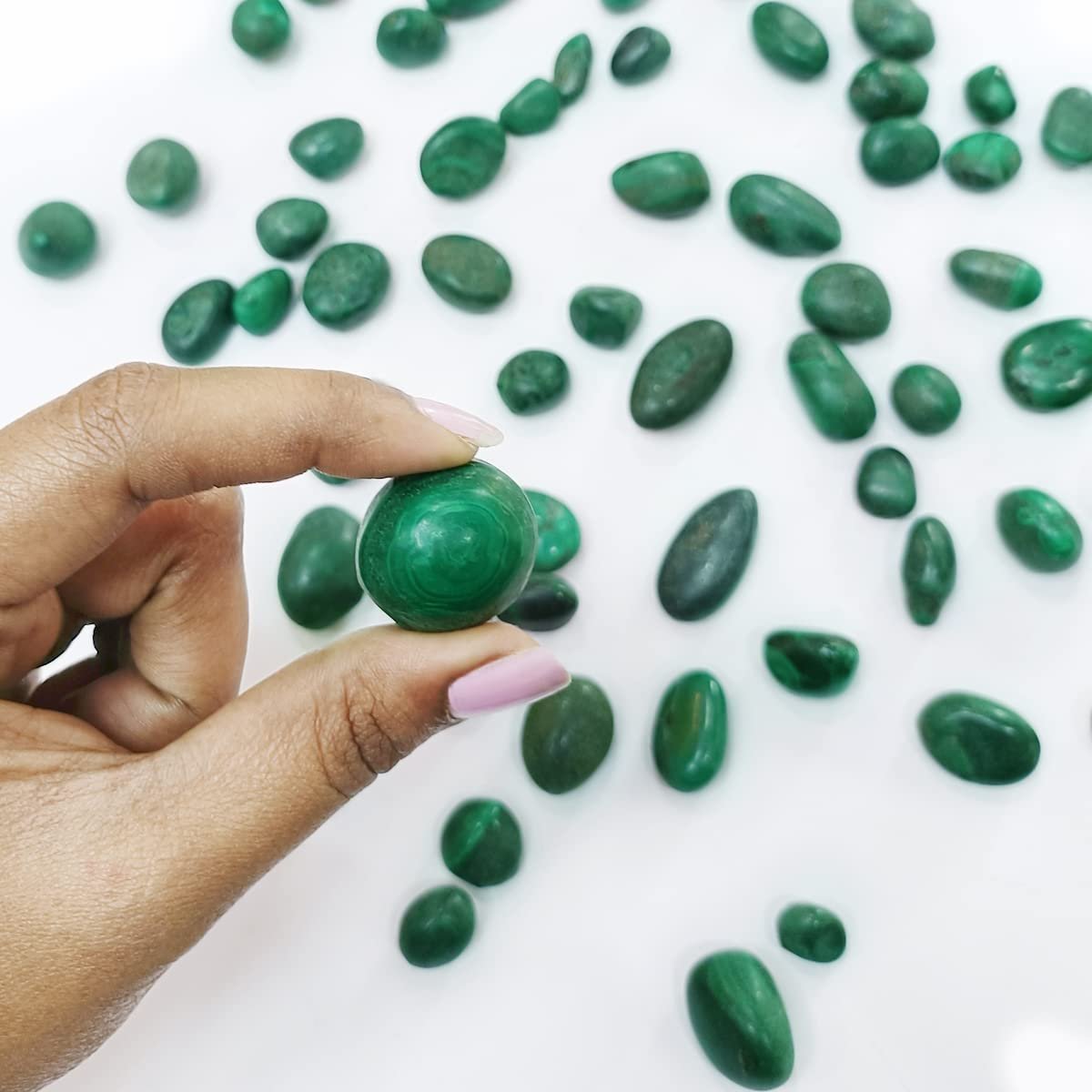 Divine Spirituals Natural Tumbled Stones for Reiki Healing (Malachite Tumble Stone)Value Pack Of 2 Crystal Mala Abundance Stones 2