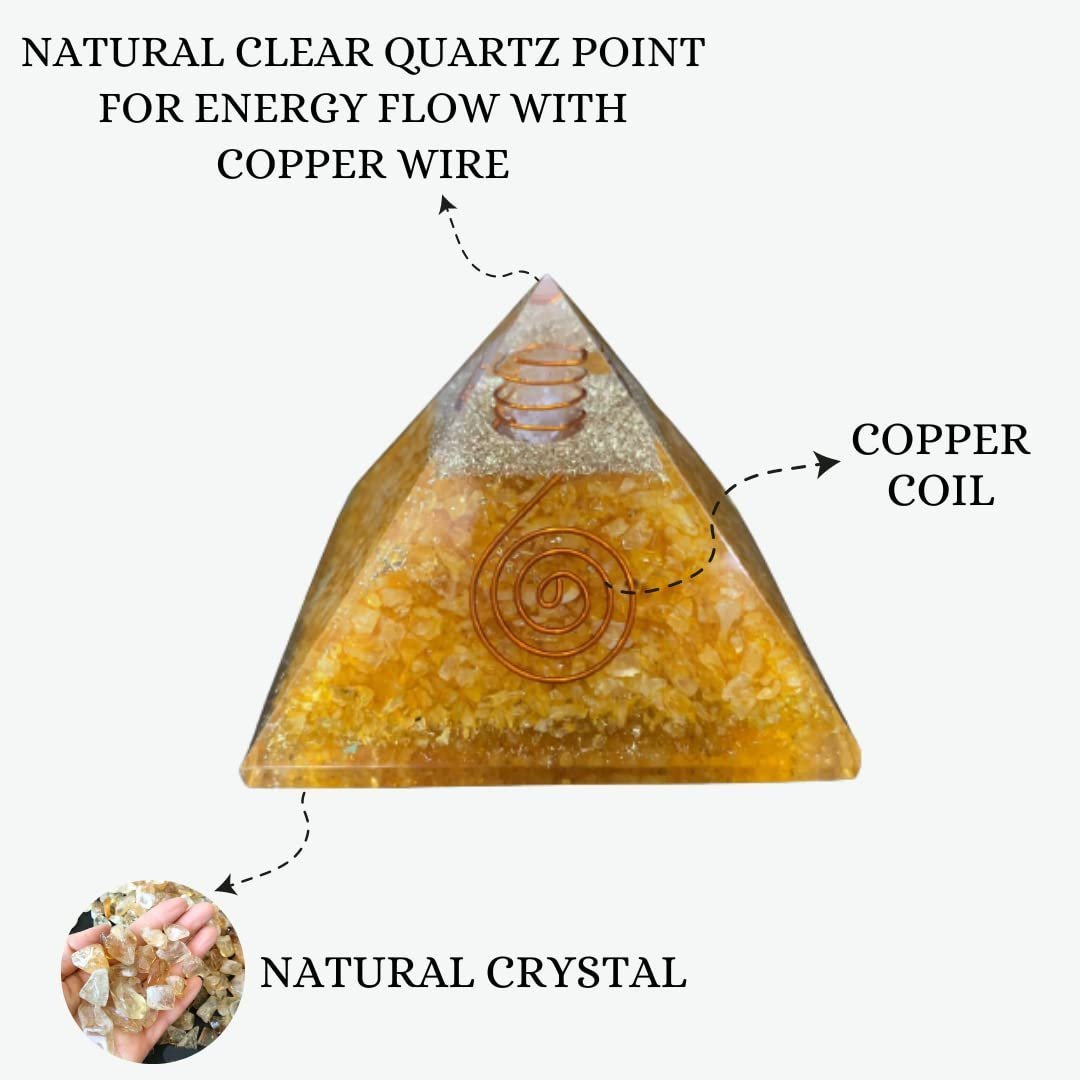 Divine Spirituals Natural Citrine Orgone Pyramid Vastu for Home Study Table Office Desk Reiki Feng Shui Reiki Symbol Crystal Showpieces for Home Decor Education Gifts Sculptures Abundance Stones 2