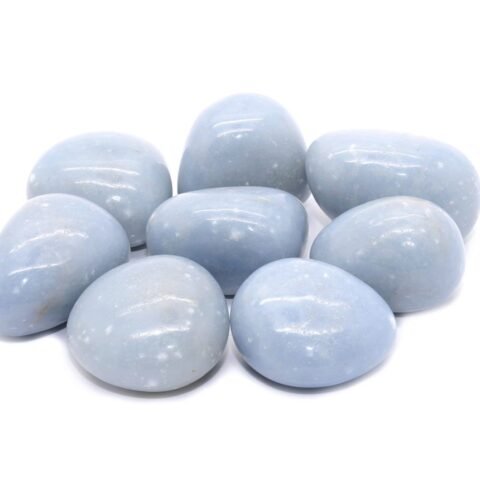 Divine Spirituals Angelite Power Crystal Original Tumble for Spiritual Energies of Power, Healing, Love, and Protection (Value Pack of 2) Chakra Tumbled Stones Abundance Stones
