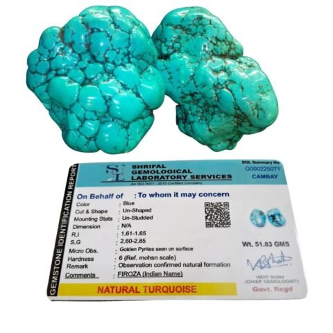 Divine Spirituals Turquoise Stone Original Certified Firoza Birthstone Blue Firoza Stone Arizona Turquoise Gemstone AAA++ Premium Quality (50 Grams Plus Rough Stone Pack) Irani Firoza Abundance Stones