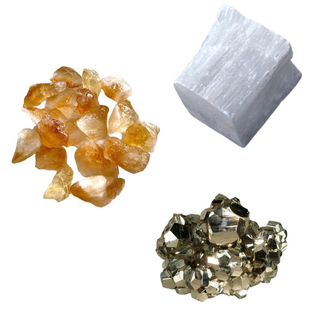Divine Spirituals Pyrite Stone Original Certified Natural Raw Geode 40 Grams with 50 Grams Natural Clear Quartz Chips and 1 Natural Selenite Stone Raw Block for Healing Meditation and Manifesting Abundance Cubical Pyrite Clusters Abundance Stones Divine Spirituals Pyrite Stone Original Certified Natural Raw Geode 40 Grams with 50 Grams Natural Clear Quartz Chips and 1 Natural Selenite Stone Raw Block for Healing Meditation and Manifesting Abundance Cubical Pyrite Clusters Abundance Stones
