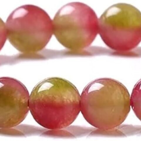 Divine Spirituals Watermelon Tourmaline Natural Crystal Bracelet Lab Certified 8 mm Semi Precious Gemstone Unisex Stretchable Band Bracelet for Healing Meditation and Manifestation Chakra Healing Bracelets Abundance Stones