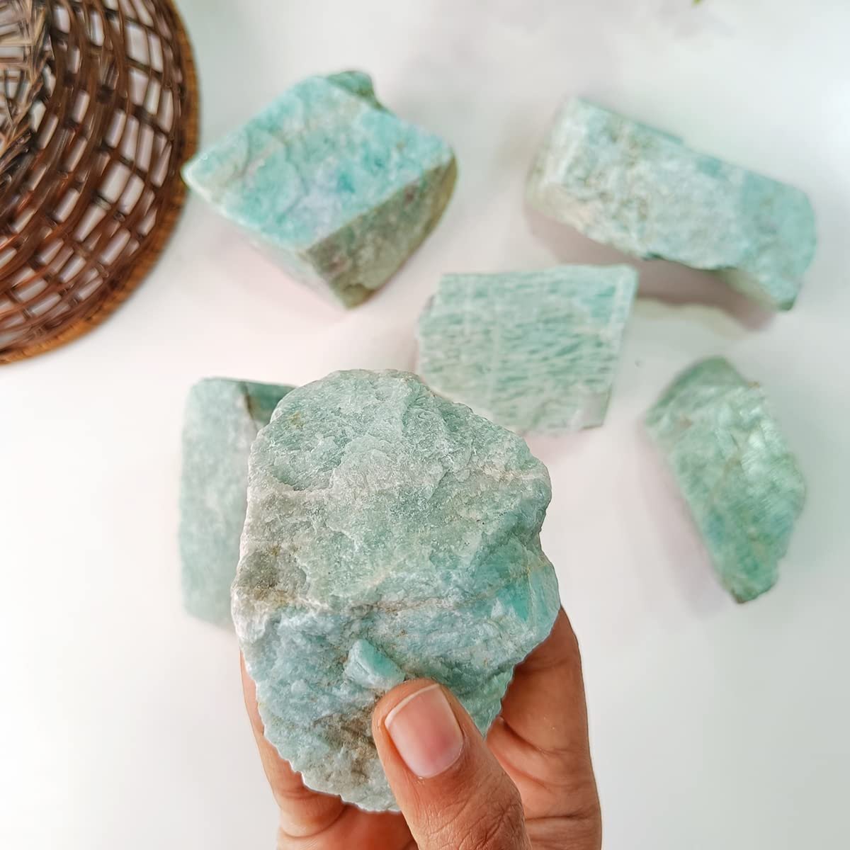 Divine Spirituals Natural Amazonite Raw Rough Stones. Weight : 100 to 150 Grams Approx. | Pack of 1 to 4 Beautiful Natural Raw Stones | Hand Picked and Cleaned Natural Healing Crystals Abundance Stones 2