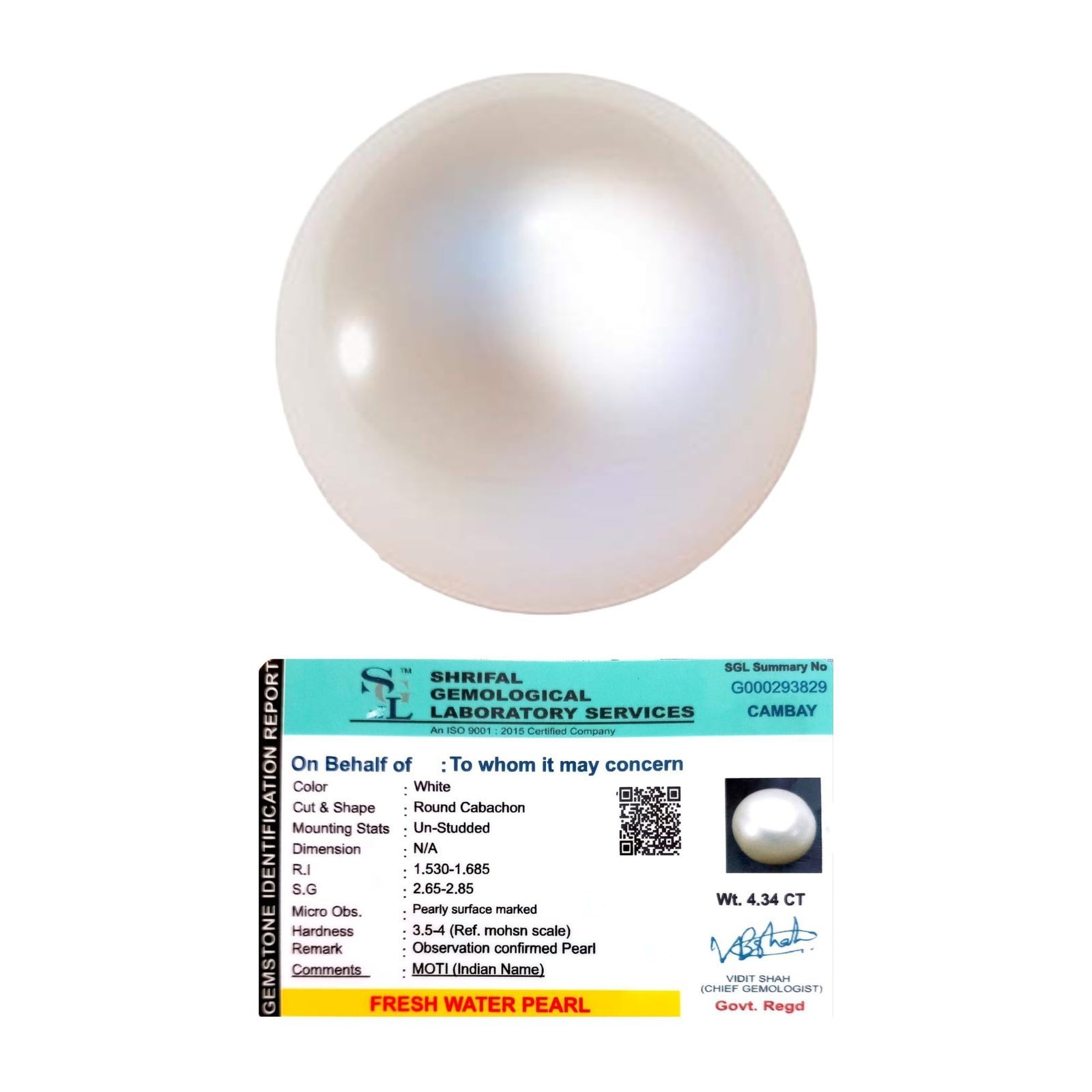 Divine Spirituals Natural Premium Fresh Water Pearl (Original Moti) Lab-Certified AAA Grade Round Cabachon Gems For Moon, Love, Stress Reduction & Ring Jewelry For Men & Women approx. 4 Carat Fresh Water Pearl Abundance Stones