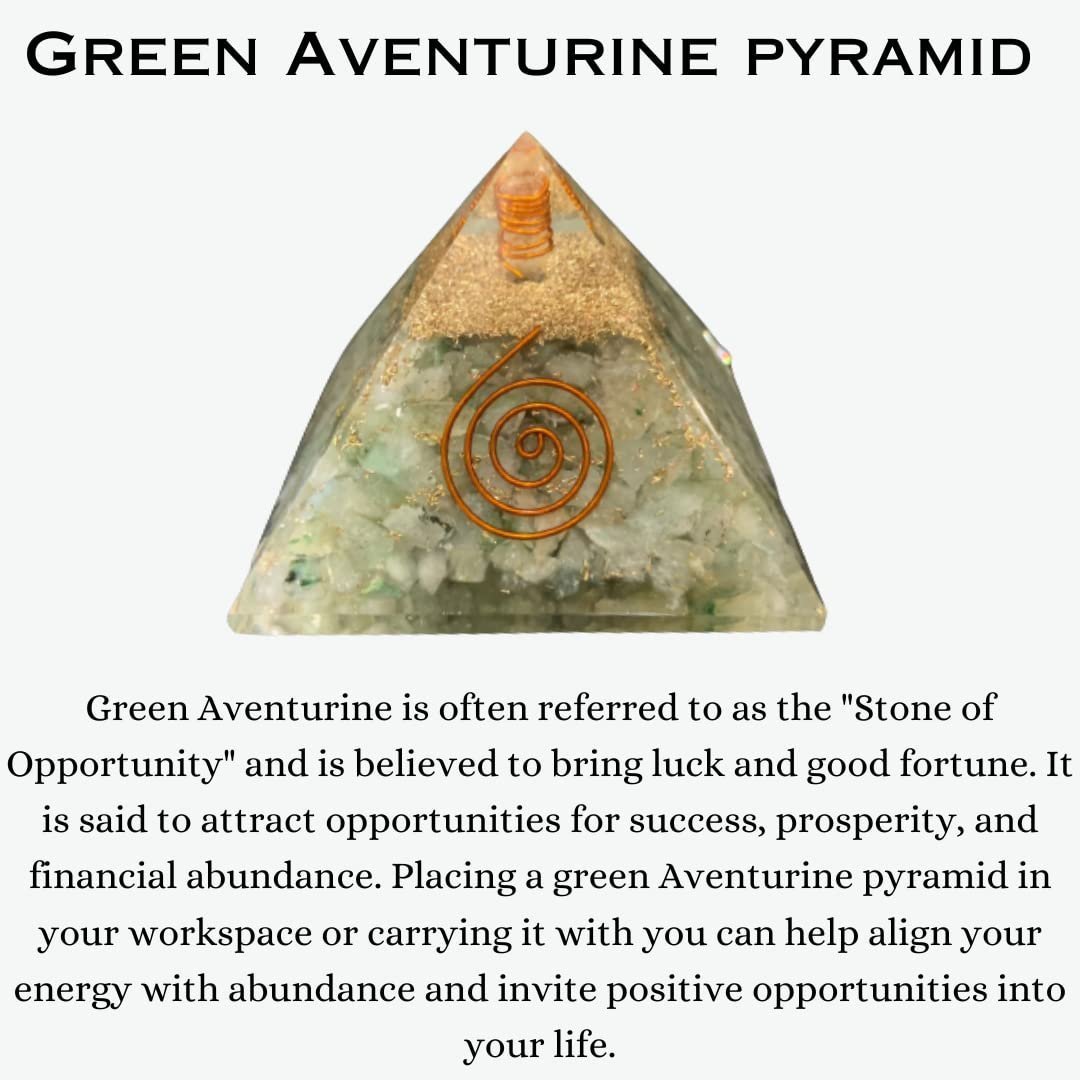 Divine Spirituals Natural Green Aventurine Orgone Pyramid Vastu for Home Study Table Office Desk Reiki Feng Shui Reiki Symbol Crystal Showpieces for Home Decor Education Gifts Sculptures Abundance Stones 2