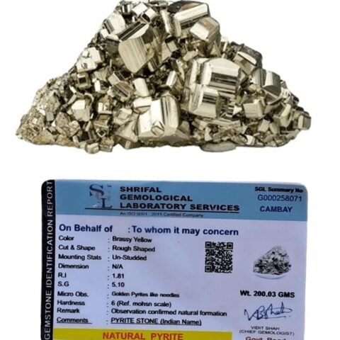 Divine Spirituals Natural Pyrite Cluster – Original Lab Certified Golden Pyrite Crystal For Attracting Wealth, Prosperity, Business, Good luck & Healing Stone (90 Grams Plus Approx.) Cubical Pyrite Clusters Abundance Stones