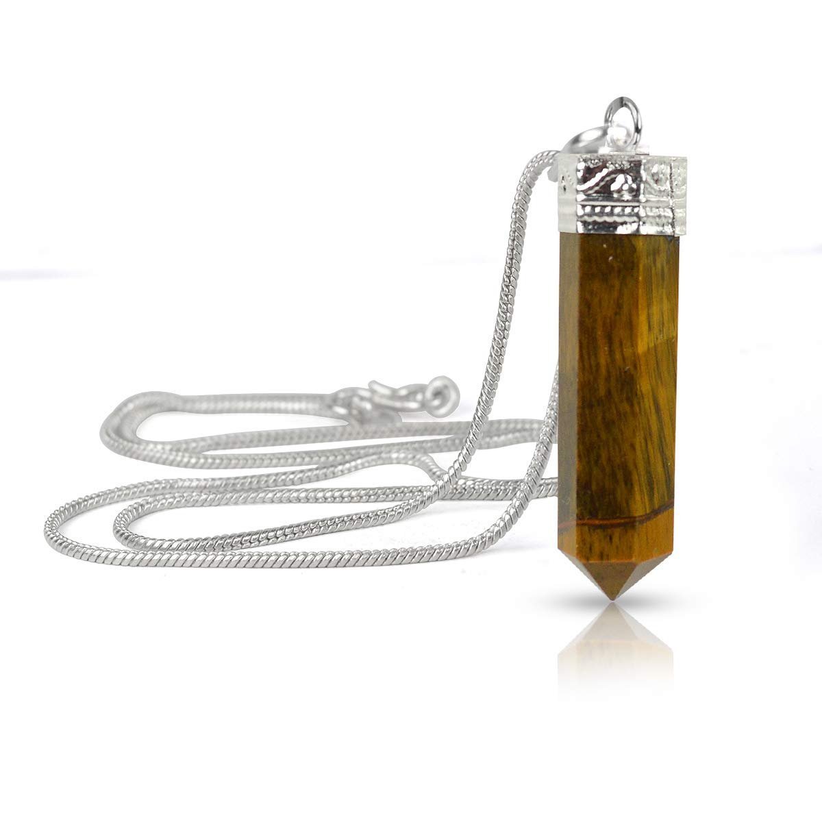 Divine Spirituals Natural Healing Stone Pendant Pencil Shape Crystal Stone Certified Pendant/Locket with Chain – Healing Gemstone Size 30-35 mm Approx(Tiger Eye Pendant) Crystal Jewelry Abundance Stones 2