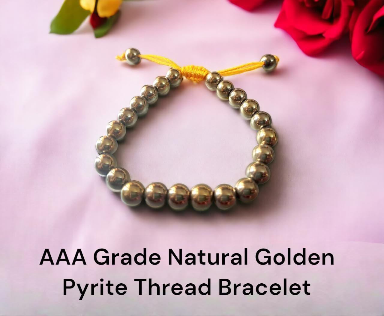 Divine Spirituals Golden Pyrite Bracelet Authentic Lab-certified 8mm Adjustable Thread Bracelet For Men & Women Chakra Healing Bracelets Abundance Stones 2