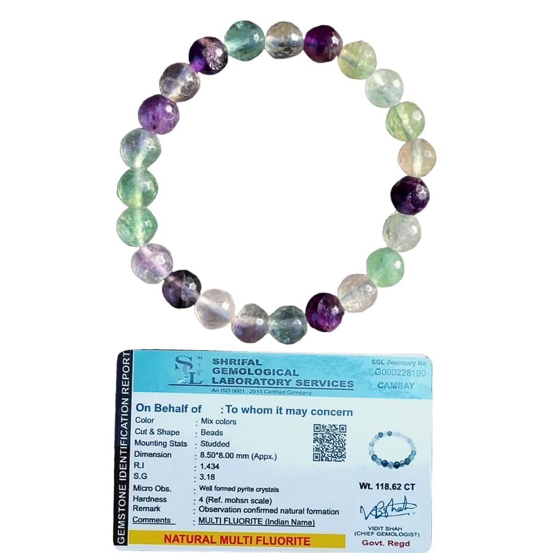 Divine Spirituals Multi Fluorite Bracelet 8mm Stretchable Original Unisex Gemstone Bracelet For Spiritual Growth, Manifestation, Stress Reduction, Aura Cleansing & Meditation Chakra Healing Bracelets Abundance Stones
