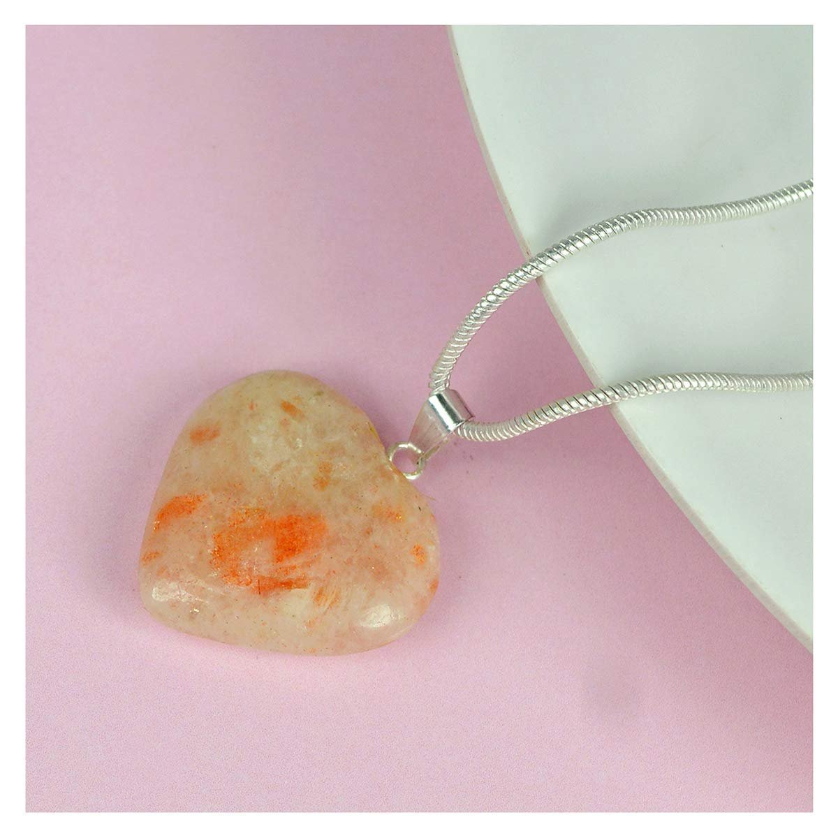 Divine Spirituals Natural Healing Stone Pendant Heart Shape Crystal Stone Pendant / Locket with Metal Chain for Healing and Meditation Size 25-30 mm Approx. (Sunstone) Crystal Jewelry Abundance Stones 6 Divine Spirituals Natural Healing Stone Pendant Heart Shape Crystal Stone Pendant / Locket with Metal Chain for Healing and Meditation Size 25-30 mm Approx. (Sunstone) Crystal Jewelry Abundance Stones 6