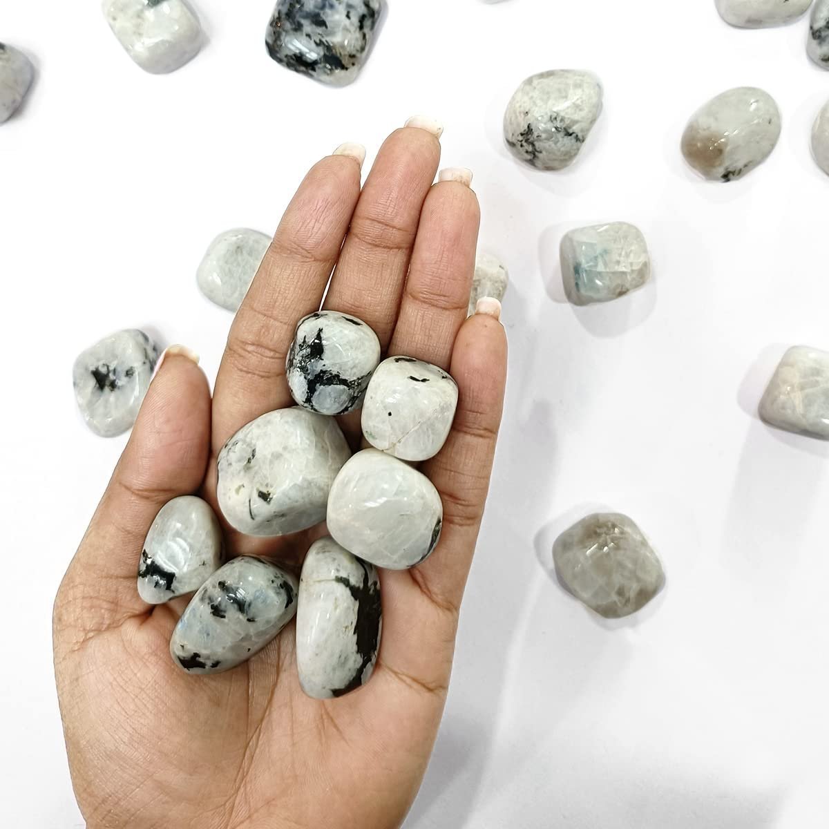 Divine Spirituals Natural Tumbled Stones for Reiki Healing (Rainbow Moonstone Tumbled Stone) Value Pack Of 2 Chakra Tumbled Stones Abundance Stones 2