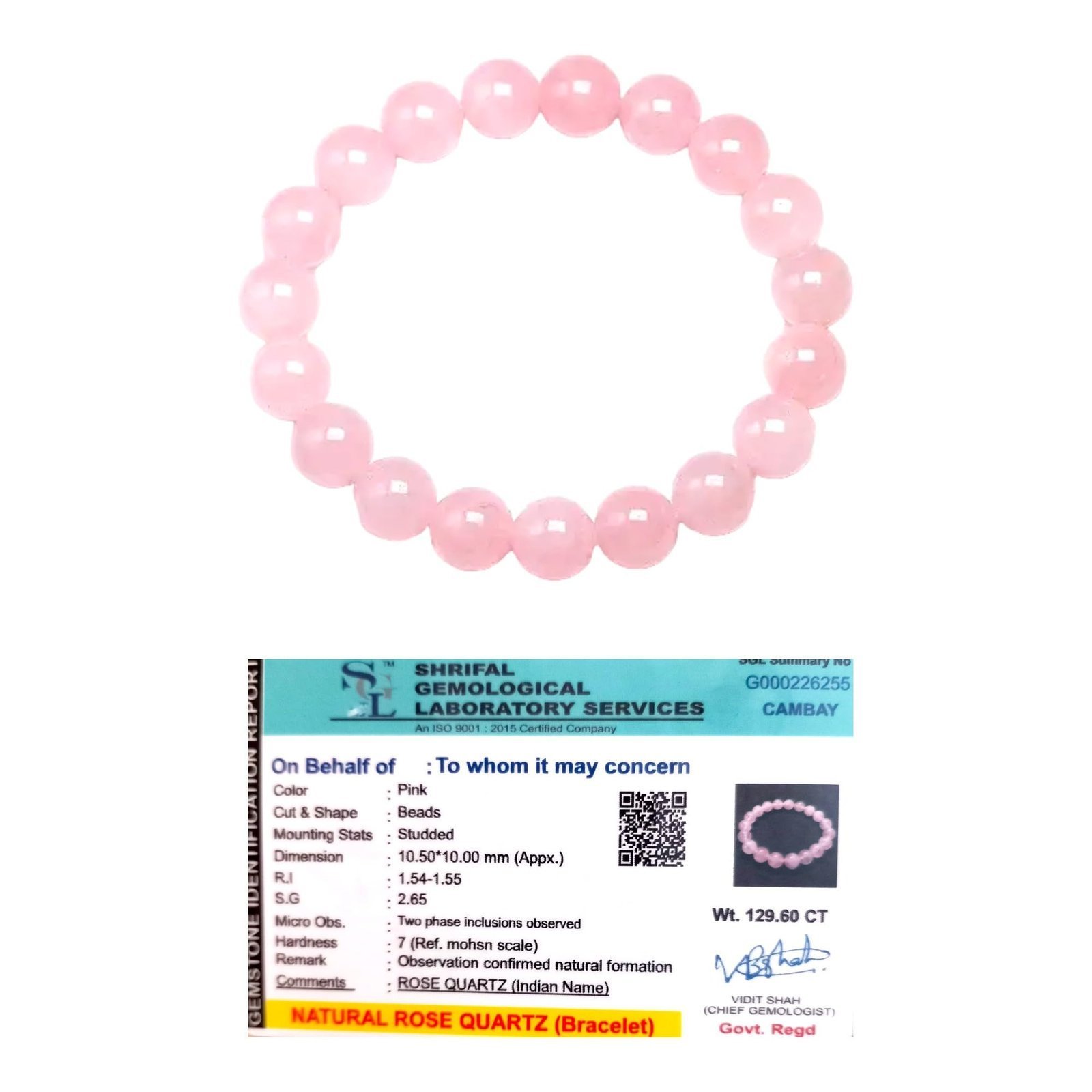 Divine Spirituals Natural Rose Quartz Bracelet 10mm Lab-Certified Unisex Premium Real Crystal ‘Stone of Love’ Bracelet For Love, Heart Chakra & Peace Chakra Healing Bracelets Abundance Stones