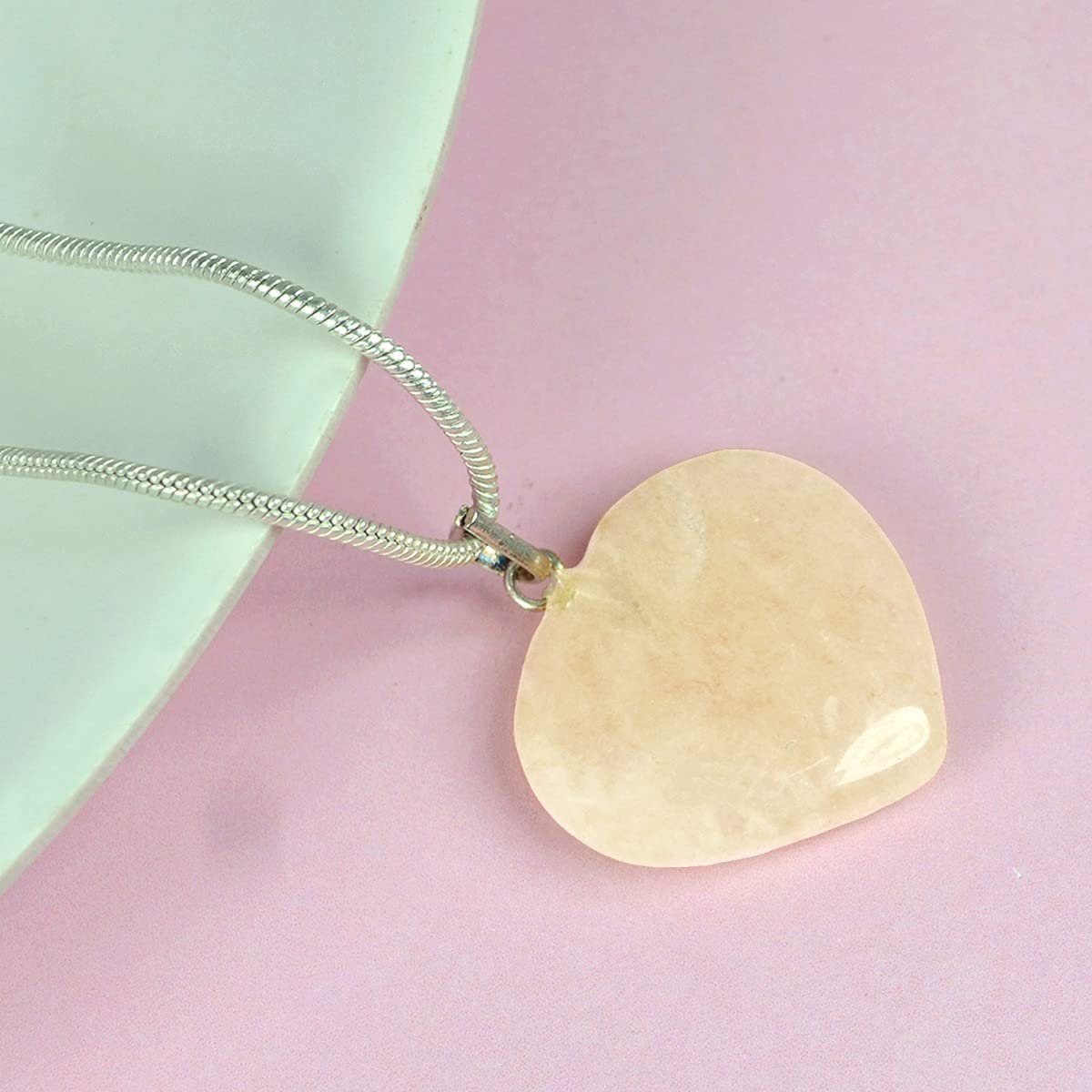 Divine Spirituals Natural Healing Stone Pendant Heart Shape Crystal Stone Pendant / Locket with Metal Chain for Healing and Meditation Size 25-30 mm Approx. (Citrine) Crystal Jewelry Abundance Stones 2