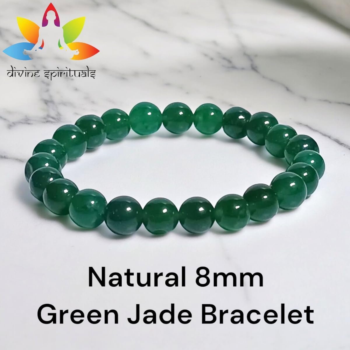 Divine Spirituals Lab Certified AAA Grade Natural Green Jade Unisex Bracelet 8mm Stretchable Original Real Crystal ‘Stone of Good Luck’ Bracelet For Peace & Manifestation Chakra Healing Bracelets Abundance Stones 2