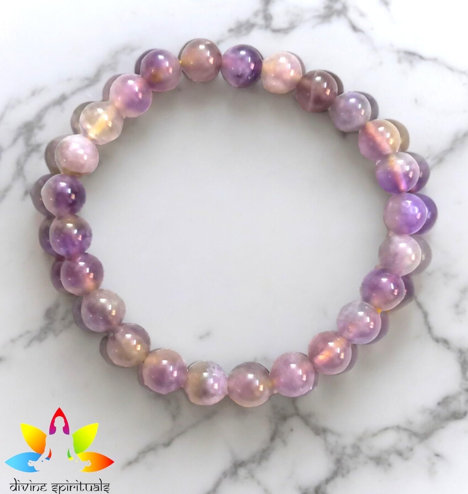 Divine Spirituals Natural Crystal Ametrine Bracelet 8mm Stretchable Original Semi Precious Gemstone Bracelet For Balancing Energy – Crown & Solar Plexus Chakras Chakra Healing Bracelets Abundance Stones 2