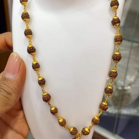 Divine Spirituals 5 Mukhi Nepali Certified original Rudraksha Mala Neckwear for Men and Women 54+1 Beads with Certificate 7 mm Brown with German Silver Golden Capings Crystal Mala Abundance Stones 2