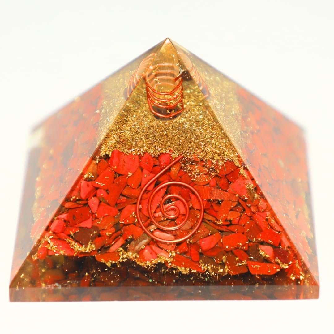 Divine Spirituals Natural Red Jasper Orgone Pyramid Vastu for Home Study Table Office Desk Reiki Feng Shui Reiki Symbol Crystal Showpieces for Home Decor Education Gifts Sculptures Abundance Stones