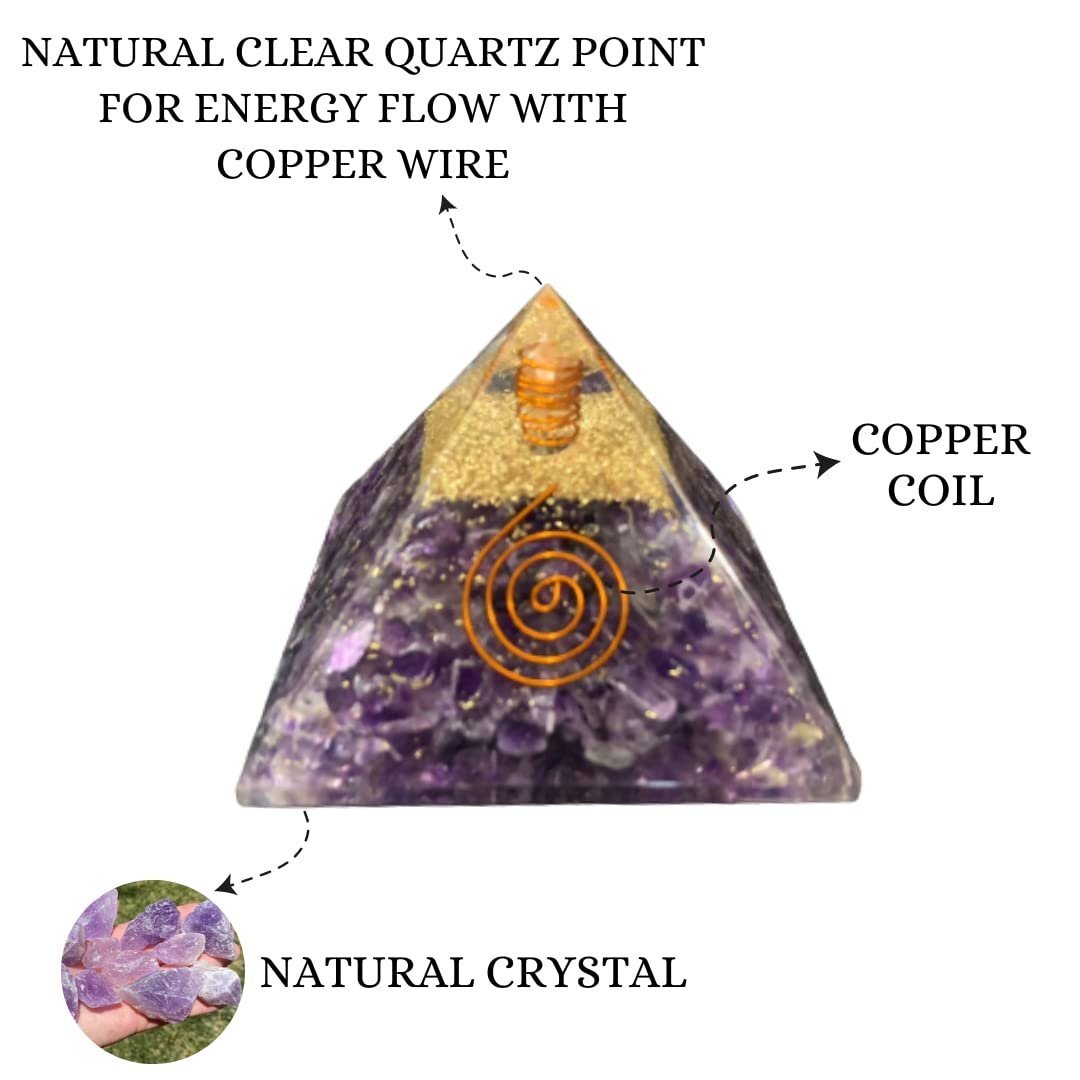 Divine Spirituals Natural Amethyst Orgone Pyramid Vastu for Home Study Table Office Desk Reiki Feng Shui Reiki Symbol Crystal Showpieces for Home Decor Education Gifts Sculptures Abundance Stones 2