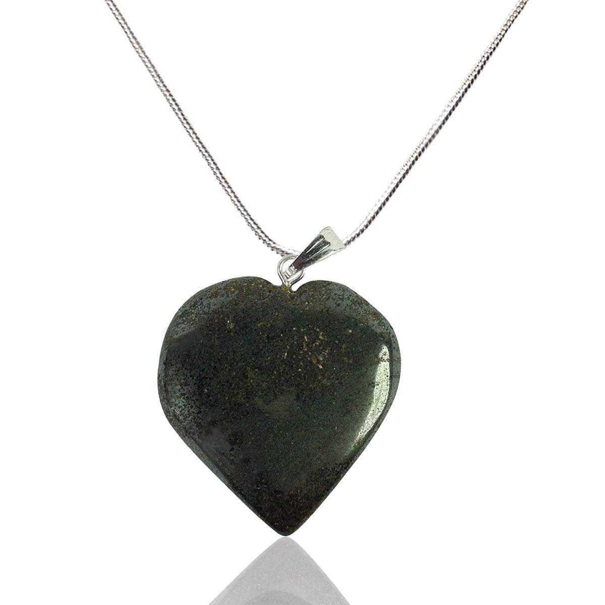 Divine Spirituals Natural Healing Stone Pendant Heart Shape Crystal Stone Pendant / Locket with Metal Chain for Healing and Meditation Size 25-30 mm Approx. (Hematite) Crystal Jewelry Abundance Stones