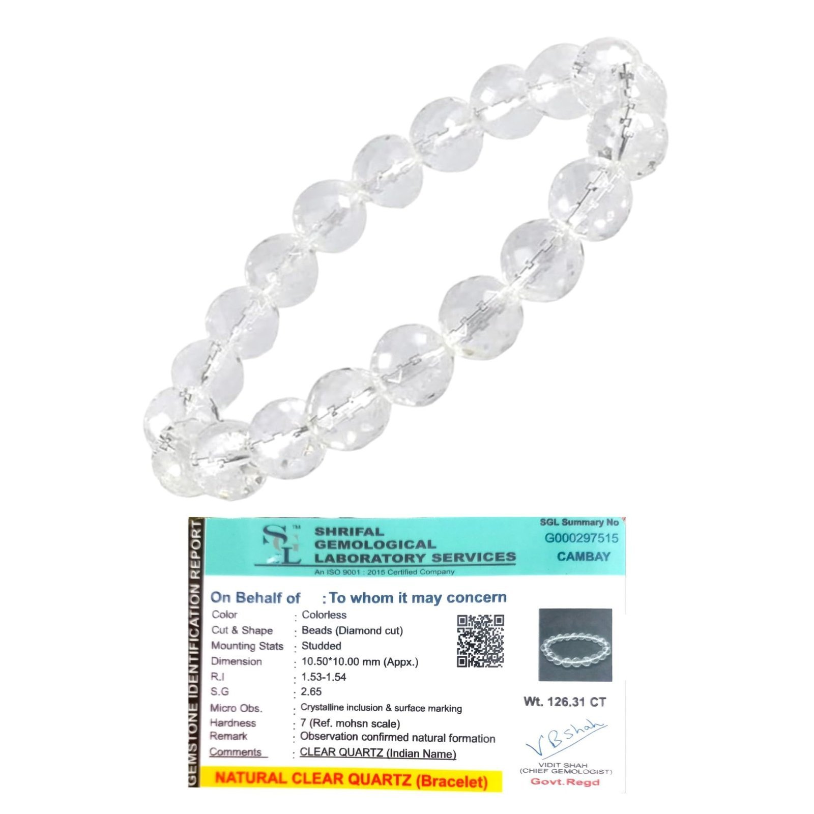 Divine Spirituals Natural Clear Quartz (Sphatik) Bracelet Lab-certified 10mm Diamond-cut Faceted Stretchable Original Real Crystal Bracelet For Meditation, Manifestation & Peace For Men & Women Chakra Healing Bracelets Abundance Stones