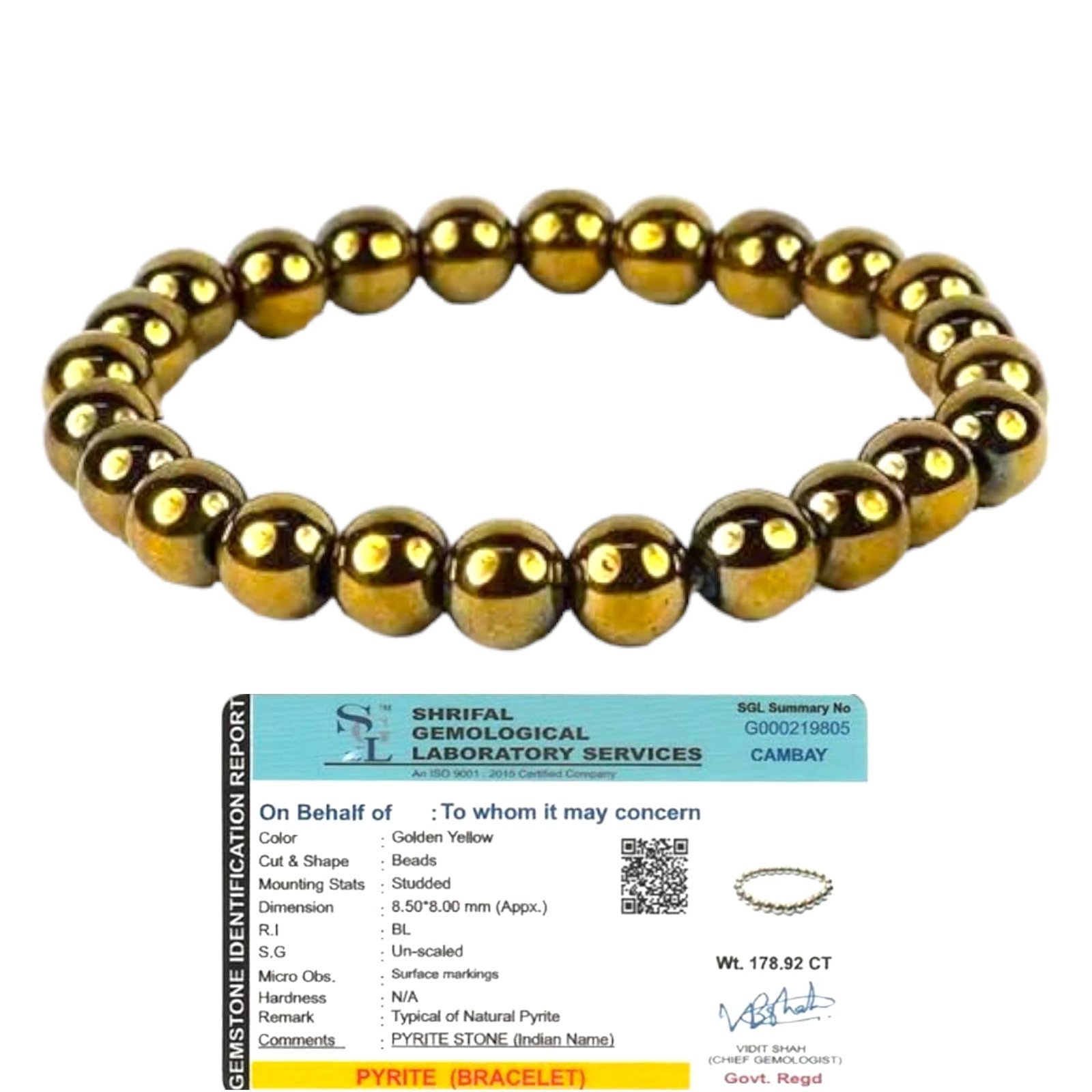 Divine Spirituals Premium Golden Pyrite Bracelet 8mm Stretchable Round Beaded Unisex Bracelet For Prosperity, Manifestation & Meditation Chakra Healing Bracelets Abundance Stones