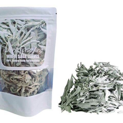 Divine Spirituals White Sage Leaves | Natural Pure California White Sage Dry Smudge Leaves – for Smudging Ancient Rituals Home Cleansing and Purification, Incense Meditation (50 Grams) White Sage Abundance Stones
