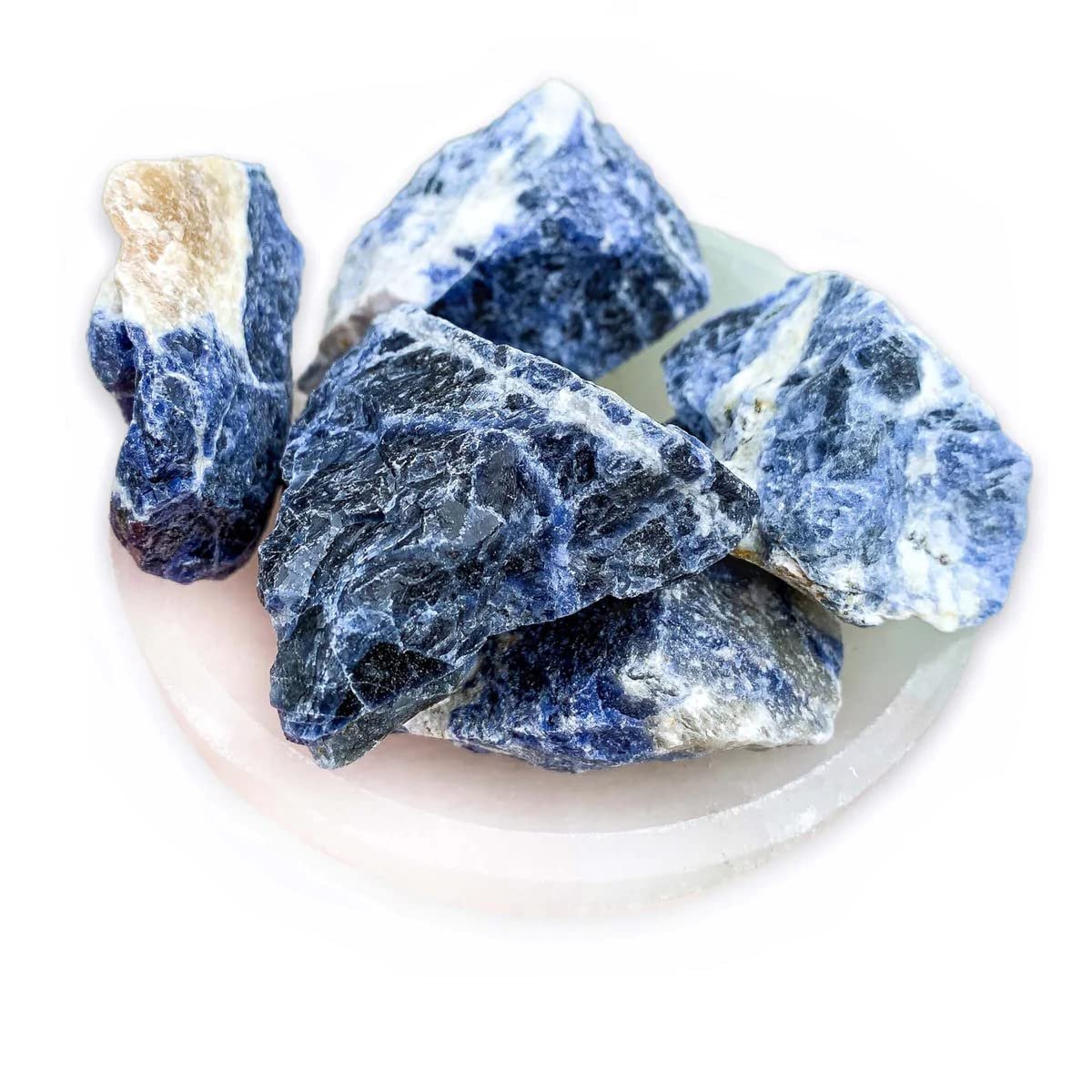 Divine Spirituals Sodalite Raw Rough Stones. Weight: 100 to 150 Grams Approx. | Pack of 1 to 4 Beautiful Natural Raw Stones depending on Raw Crystal Stone Size | Hand Picked and Cleaned Natural Healing Crystals Abundance Stones